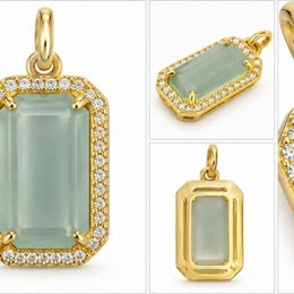 New Freida Rothman Vault Green Stone CZ Gold-Tone Charm Pendant